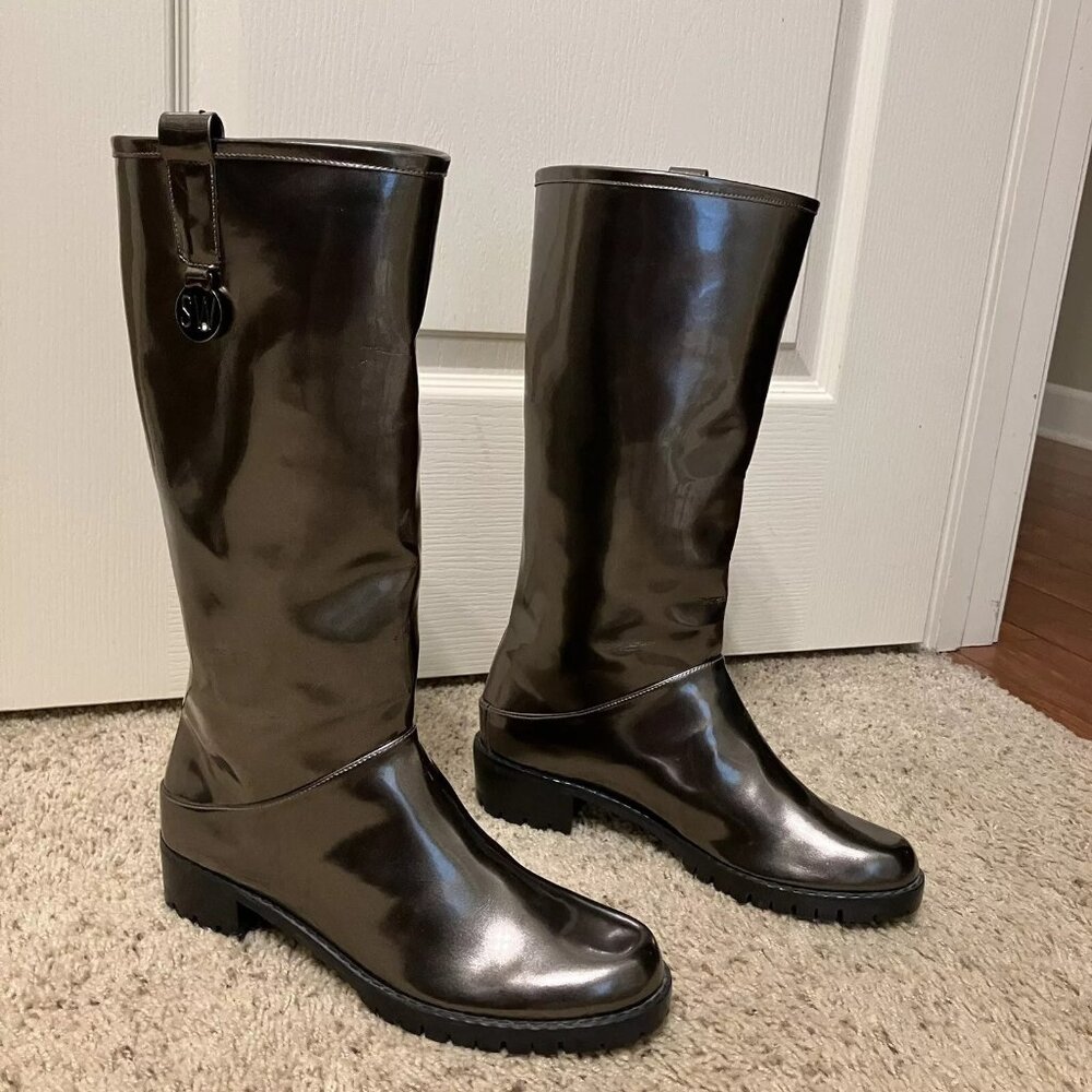 STUART WEITZMAN Boots SPRITZ Lead Vernice METALLIC - Sz 8 M Made in Spain